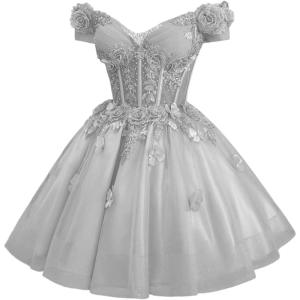 imageYoujiayi 3D Butterfly Homecoming Dresses for Teens Off Shoulder DAMA Dress for Quinceanera Sparkly Sequin Short Prom GownSilver