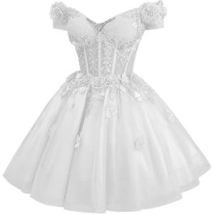 imageYoujiayi 3D Butterfly Homecoming Dresses for Teens Off Shoulder DAMA Dress for Quinceanera Sparkly Sequin Short Prom GownWhite