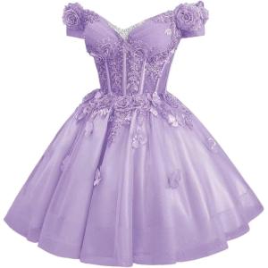 imageYoujiayi 3D Butterfly Homecoming Dresses for Teens Off Shoulder DAMA Dress for Quinceanera Sparkly Sequin Short Prom GownWisteria