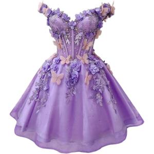 imageYoujiayi 3D Butterfly Short Homecoming Dresses for Teens Off Shoulder DAMA Dress for Quinceanera Puffy Tulle Short Prom GownDusty Mauve