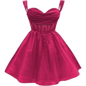 imageYoujiayi 3D Floral Short Homecoming Dress for Teens Sparkly Lace DAMA Dresses for Quinceanera Off Shoulder Beaded Ball GownBerry