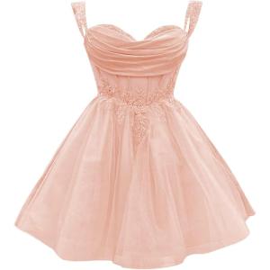 imageYoujiayi 3D Floral Short Homecoming Dress for Teens Sparkly Lace DAMA Dresses for Quinceanera Off Shoulder Beaded Ball GownBlush Pink
