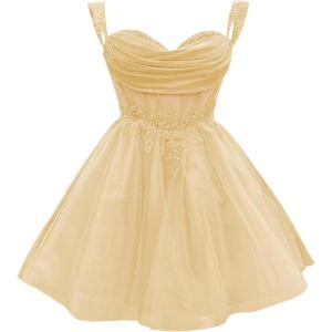 imageYoujiayi 3D Floral Short Homecoming Dress for Teens Sparkly Lace DAMA Dresses for Quinceanera Off Shoulder Beaded Ball GownChampagne