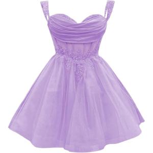 imageYoujiayi 3D Floral Short Homecoming Dress for Teens Sparkly Lace DAMA Dresses for Quinceanera Off Shoulder Beaded Ball GownDark Lilac