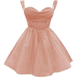 imageYoujiayi 3D Floral Short Homecoming Dress for Teens Sparkly Lace DAMA Dresses for Quinceanera Off Shoulder Beaded Ball GownDusty Rose