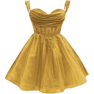 imageYoujiayi 3D Floral Short Homecoming Dress for Teens Sparkly Lace DAMA Dresses for Quinceanera Off Shoulder Beaded Ball GownGold