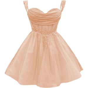 imageYoujiayi 3D Floral Short Homecoming Dress for Teens Sparkly Lace DAMA Dresses for Quinceanera Off Shoulder Beaded Ball GownPeach