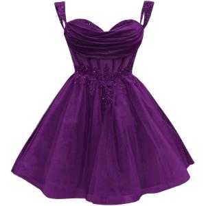 imageYoujiayi 3D Floral Short Homecoming Dress for Teens Sparkly Lace DAMA Dresses for Quinceanera Off Shoulder Beaded Ball GownPlum