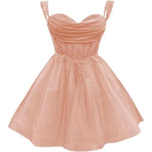imageYoujiayi 3D Floral Short Homecoming Dress for Teens Sparkly Lace DAMA Dresses for Quinceanera Off Shoulder Beaded Ball GownRose Gold