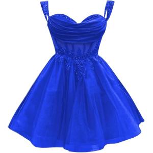 imageYoujiayi 3D Floral Short Homecoming Dress for Teens Sparkly Lace DAMA Dresses for Quinceanera Off Shoulder Beaded Ball GownRoyal Blue