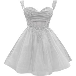 imageYoujiayi 3D Floral Short Homecoming Dress for Teens Sparkly Lace DAMA Dresses for Quinceanera Off Shoulder Beaded Ball GownSilver