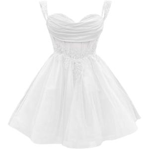 imageYoujiayi 3D Floral Short Homecoming Dress for Teens Sparkly Lace DAMA Dresses for Quinceanera Off Shoulder Beaded Ball GownWhite