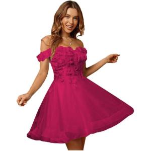 imageYoujiayi 3D Floral Short Homecoming Dresses for Teens Lace Beaded Short Prom Gown Off Shoulder DAMA Dress for QuinceaneraBerry