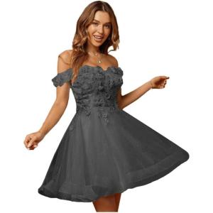 imageYoujiayi 3D Floral Short Homecoming Dresses for Teens Lace Beaded Short Prom Gown Off Shoulder DAMA Dress for QuinceaneraBlack