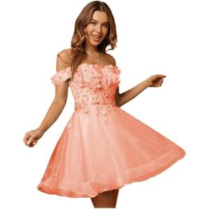 imageYoujiayi 3D Floral Short Homecoming Dresses for Teens Lace Beaded Short Prom Gown Off Shoulder DAMA Dress for QuinceaneraCoral
