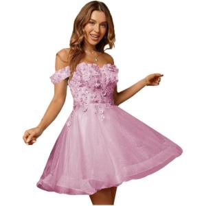 imageYoujiayi 3D Floral Short Homecoming Dresses for Teens Lace Beaded Short Prom Gown Off Shoulder DAMA Dress for QuinceaneraDusty Mauve
