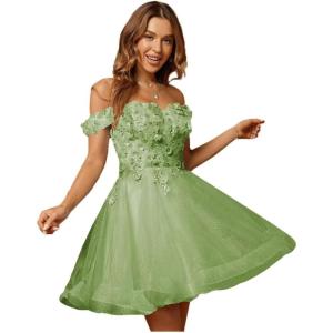 imageYoujiayi 3D Floral Short Homecoming Dresses for Teens Lace Beaded Short Prom Gown Off Shoulder DAMA Dress for QuinceaneraSage