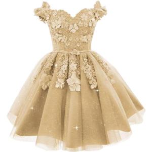 imageYoujiayi Off Shoulder Floral Homecoming Dresses for Teens Lace Beaded Short Prom Dress Puffy Tulle Mini Cocktail GownChampagne