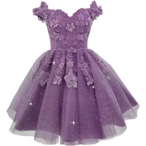 imageYoujiayi Off Shoulder Floral Homecoming Dresses for Teens Lace Beaded Short Prom Dress Puffy Tulle Mini Cocktail GownDusty Purple