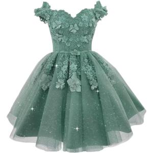 imageYoujiayi Off Shoulder Floral Homecoming Dresses for Teens Lace Beaded Short Prom Dress Puffy Tulle Mini Cocktail GownDusty Sage