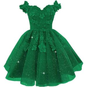 imageYoujiayi Off Shoulder Floral Homecoming Dresses for Teens Lace Beaded Short Prom Dress Puffy Tulle Mini Cocktail GownEmerald Green
