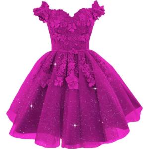 imageYoujiayi Off Shoulder Floral Homecoming Dresses for Teens Lace Beaded Short Prom Dress Puffy Tulle Mini Cocktail GownFuchsia