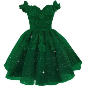 imageYoujiayi Off Shoulder Floral Homecoming Dresses for Teens Lace Beaded Short Prom Dress Puffy Tulle Mini Cocktail GownGreen