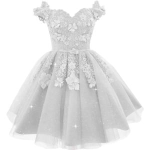imageYoujiayi Off Shoulder Floral Homecoming Dresses for Teens Lace Beaded Short Prom Dress Puffy Tulle Mini Cocktail GownIvory