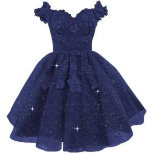 imageYoujiayi Off Shoulder Floral Homecoming Dresses for Teens Lace Beaded Short Prom Dress Puffy Tulle Mini Cocktail GownNavy
