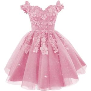 imageYoujiayi Off Shoulder Floral Homecoming Dresses for Teens Lace Beaded Short Prom Dress Puffy Tulle Mini Cocktail GownPink