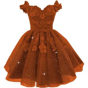 imageYoujiayi Off Shoulder Floral Homecoming Dresses for Teens Lace Beaded Short Prom Dress Puffy Tulle Mini Cocktail GownRust