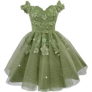 imageYoujiayi Off Shoulder Floral Homecoming Dresses for Teens Lace Beaded Short Prom Dress Puffy Tulle Mini Cocktail GownSage Green