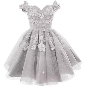 imageYoujiayi Off Shoulder Floral Homecoming Dresses for Teens Lace Beaded Short Prom Dress Puffy Tulle Mini Cocktail GownSilver