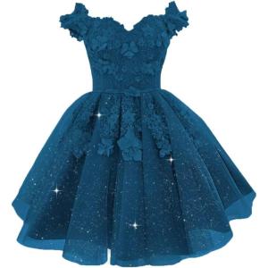 imageYoujiayi Off Shoulder Floral Homecoming Dresses for Teens Lace Beaded Short Prom Dress Puffy Tulle Mini Cocktail GownTeal