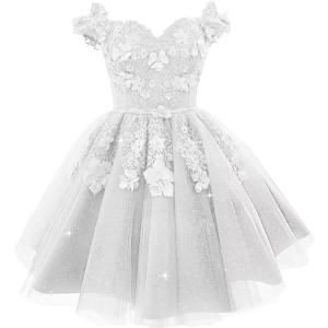 imageYoujiayi Off Shoulder Floral Homecoming Dresses for Teens Lace Beaded Short Prom Dress Puffy Tulle Mini Cocktail GownWhite