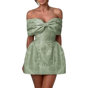 imageYoujiayi Satin Jacquard Homecoming Dresses with Bow Strapless Short Prom Dress Off Shoulder DAMA Dresses for QuinceaneraSage