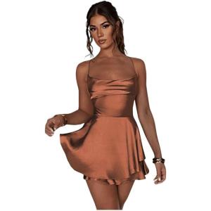 imageYoujiayi Satin Mini Homecoming Dresses for Teens Spaghetti Strap Short Prom Dress Layered Ruffles Cocktail Dress for WomenBurnt Orange