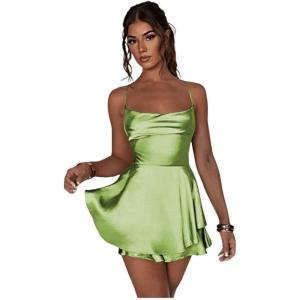 imageYoujiayi Satin Mini Homecoming Dresses for Teens Spaghetti Strap Short Prom Dress Layered Ruffles Cocktail Dress for WomenMint