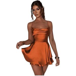 imageYoujiayi Satin Mini Homecoming Dresses for Teens Spaghetti Strap Short Prom Dress Layered Ruffles Cocktail Dress for WomenOrange