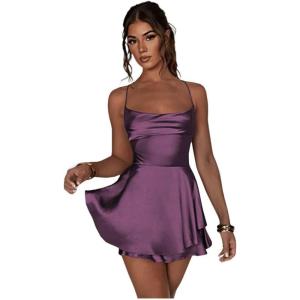 imageYoujiayi Satin Mini Homecoming Dresses for Teens Spaghetti Strap Short Prom Dress Layered Ruffles Cocktail Dress for WomenWisteria