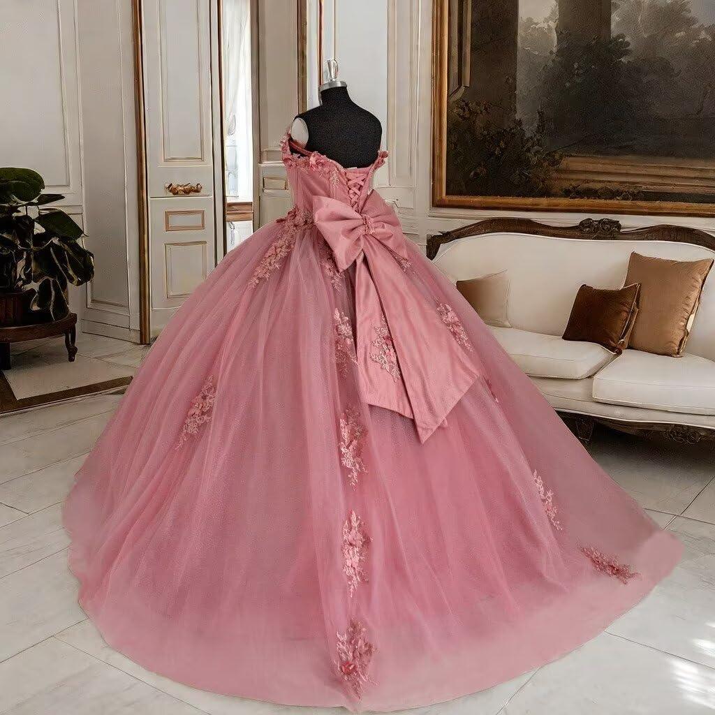imageYoujiayi 3D Floral Quinceanera Dresses with Bow Off Shoulder Beaded Sweet 16 Dresses Puffy Lace Appliques Long Ball GownDusty Mauve