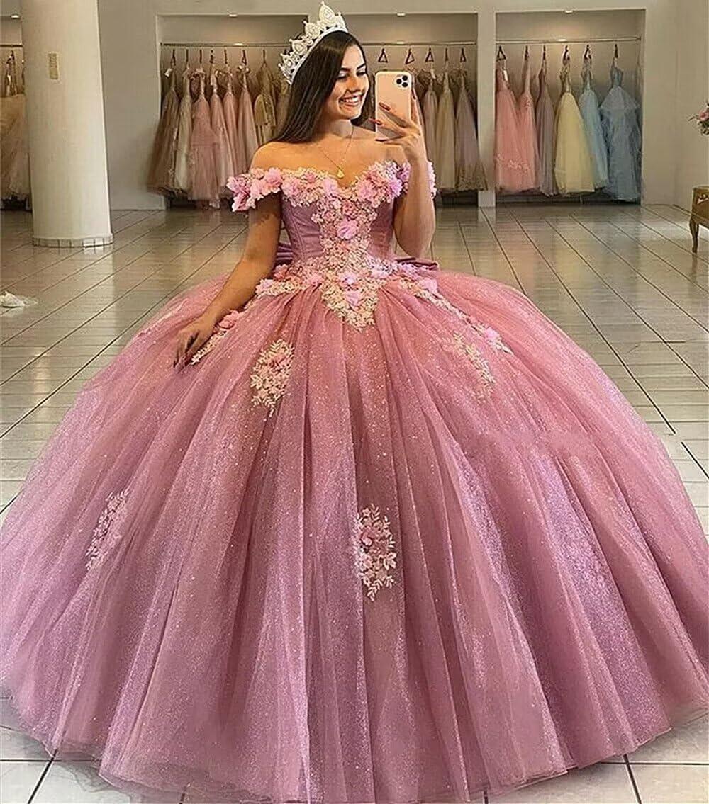 imageYoujiayi 3D Floral Quinceanera Dresses with Bow Off Shoulder Beaded Sweet 16 Dresses Puffy Lace Appliques Long Ball GownGrape