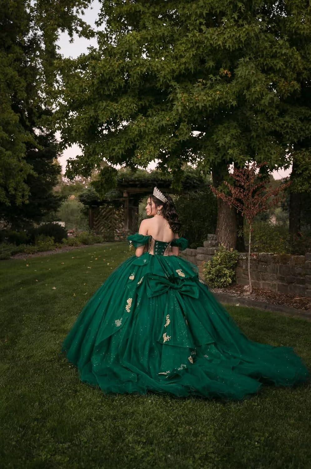 imageYoujiayi Gold Appliques Quinceanera Dresses with Bow Sparkly Beaded Sweet 16 Dresses for Women Off Shoulder Lace Ball GownYellow Dark