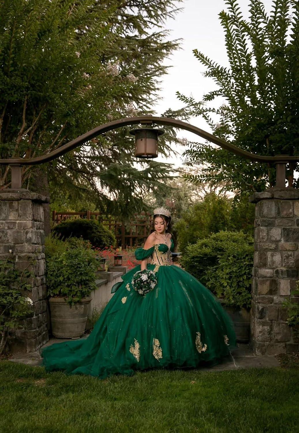 imageYoujiayi Gold Appliques Quinceanera Dresses with Bow Sparkly Beaded Sweet 16 Dresses for Women Off Shoulder Lace Ball GownYellow Dark