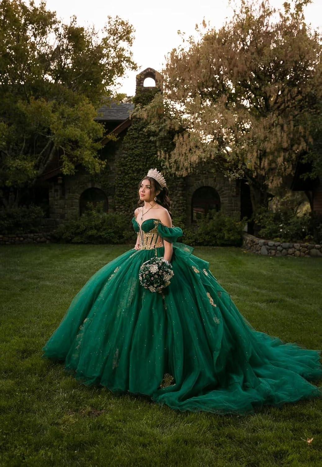 imageYoujiayi Gold Appliques Quinceanera Dresses with Bow Sparkly Beaded Sweet 16 Dresses for Women Off Shoulder Lace Ball GownYellow Dark