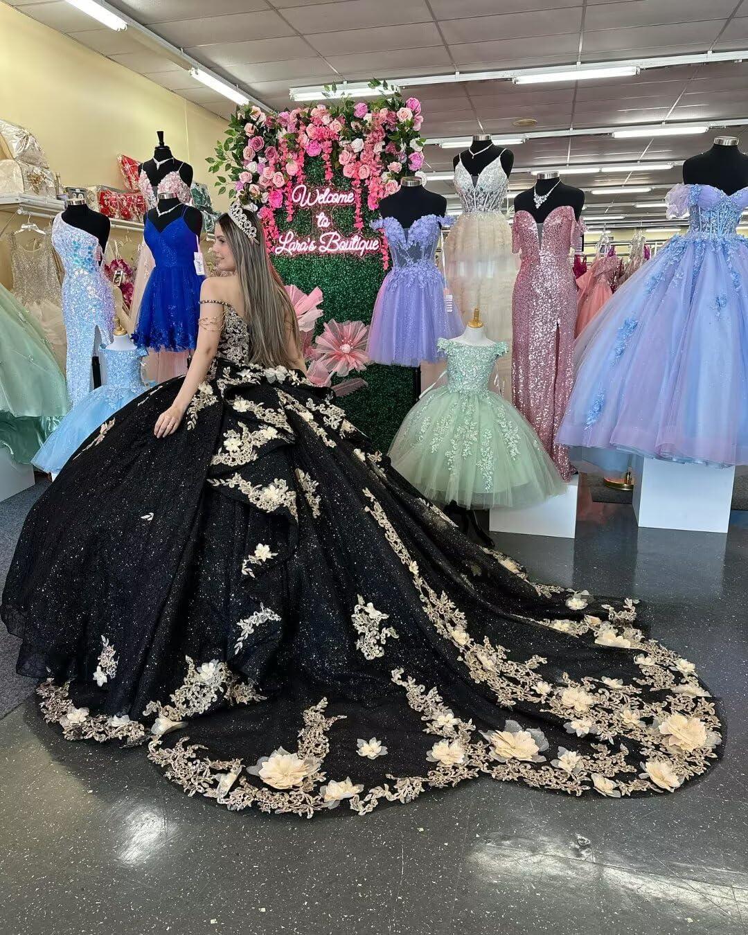 imageYoujiayi Gold Appliques Quinceanera Dresses with Train Spaghetti Strap Lace Sweet 16 Dresses Layered Ruffles Beaded Ball GownNavy