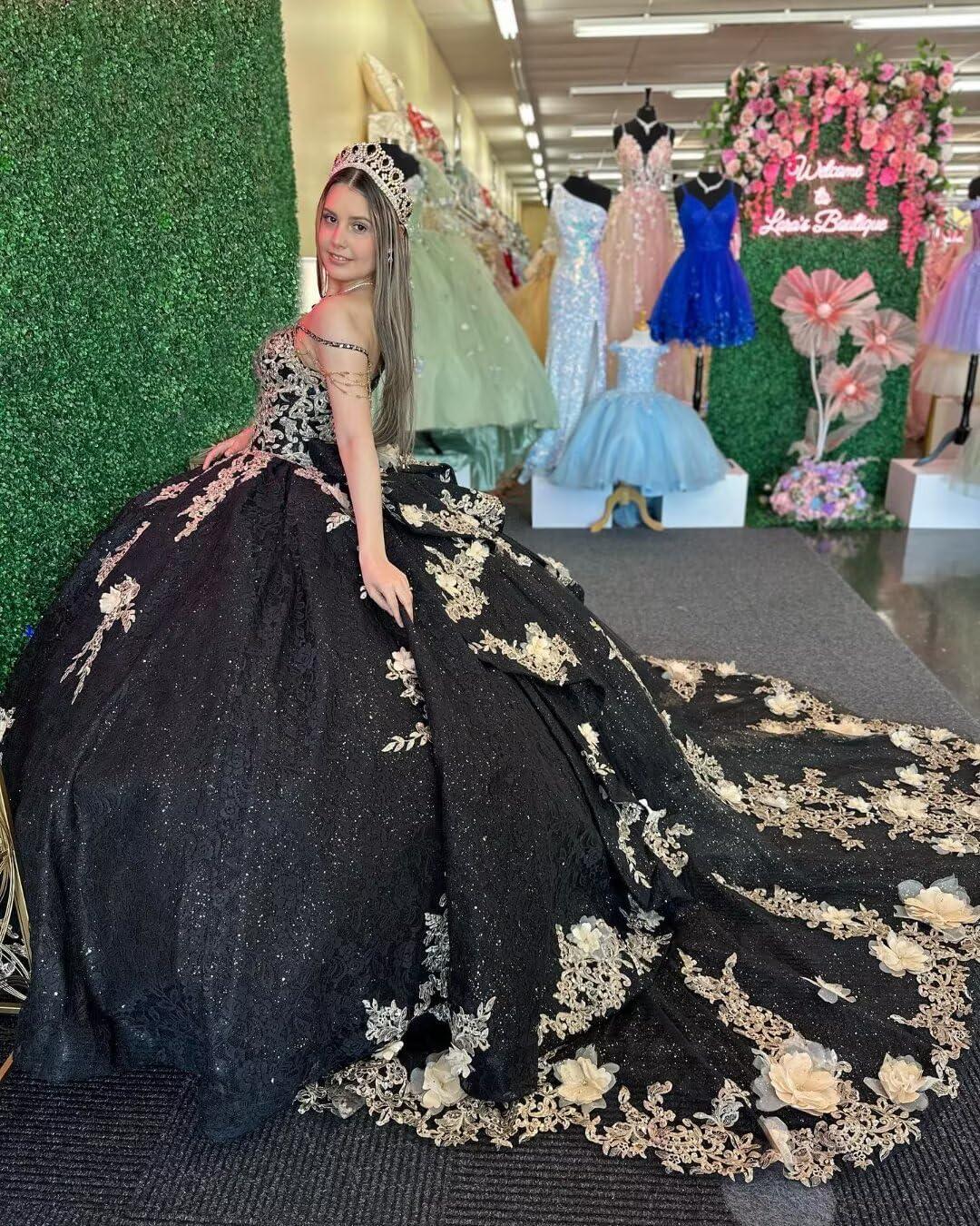 imageYoujiayi Gold Appliques Quinceanera Dresses with Train Spaghetti Strap Lace Sweet 16 Dresses Layered Ruffles Beaded Ball GownNavy