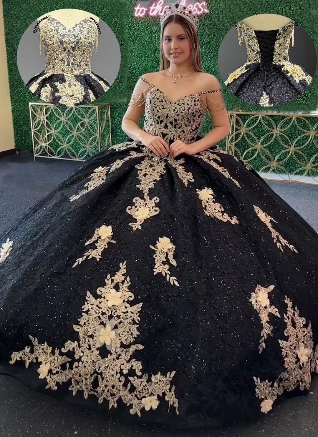 imageYoujiayi Gold Appliques Quinceanera Dresses with Train Spaghetti Strap Lace Sweet 16 Dresses Layered Ruffles Beaded Ball GownNavy
