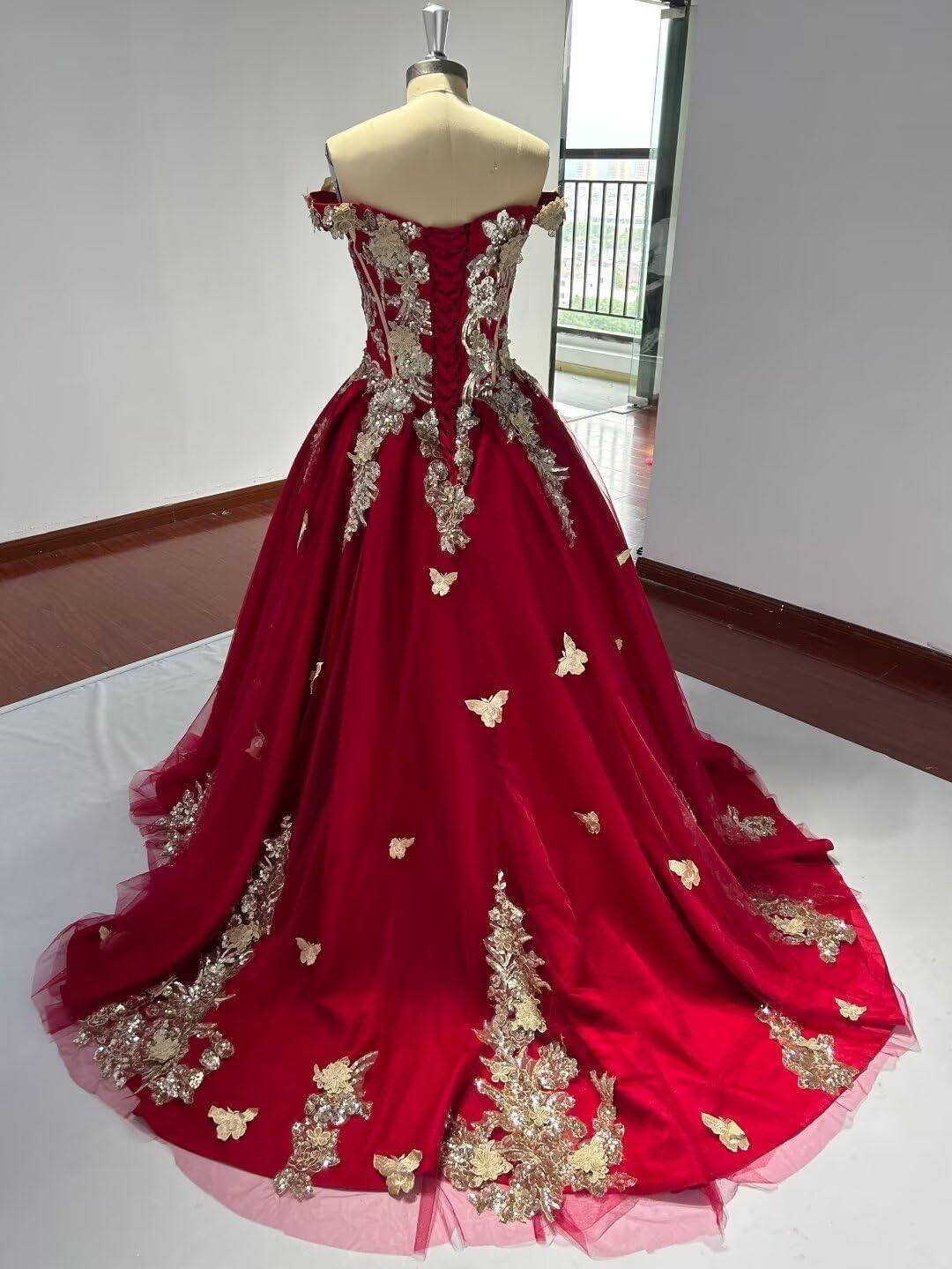 imageYoujiayi Off Shoulder Quinceanera Dresses Puffy Tulle Ball Gowns for Women Gold Appliques Sweet 16 DressesBlack
