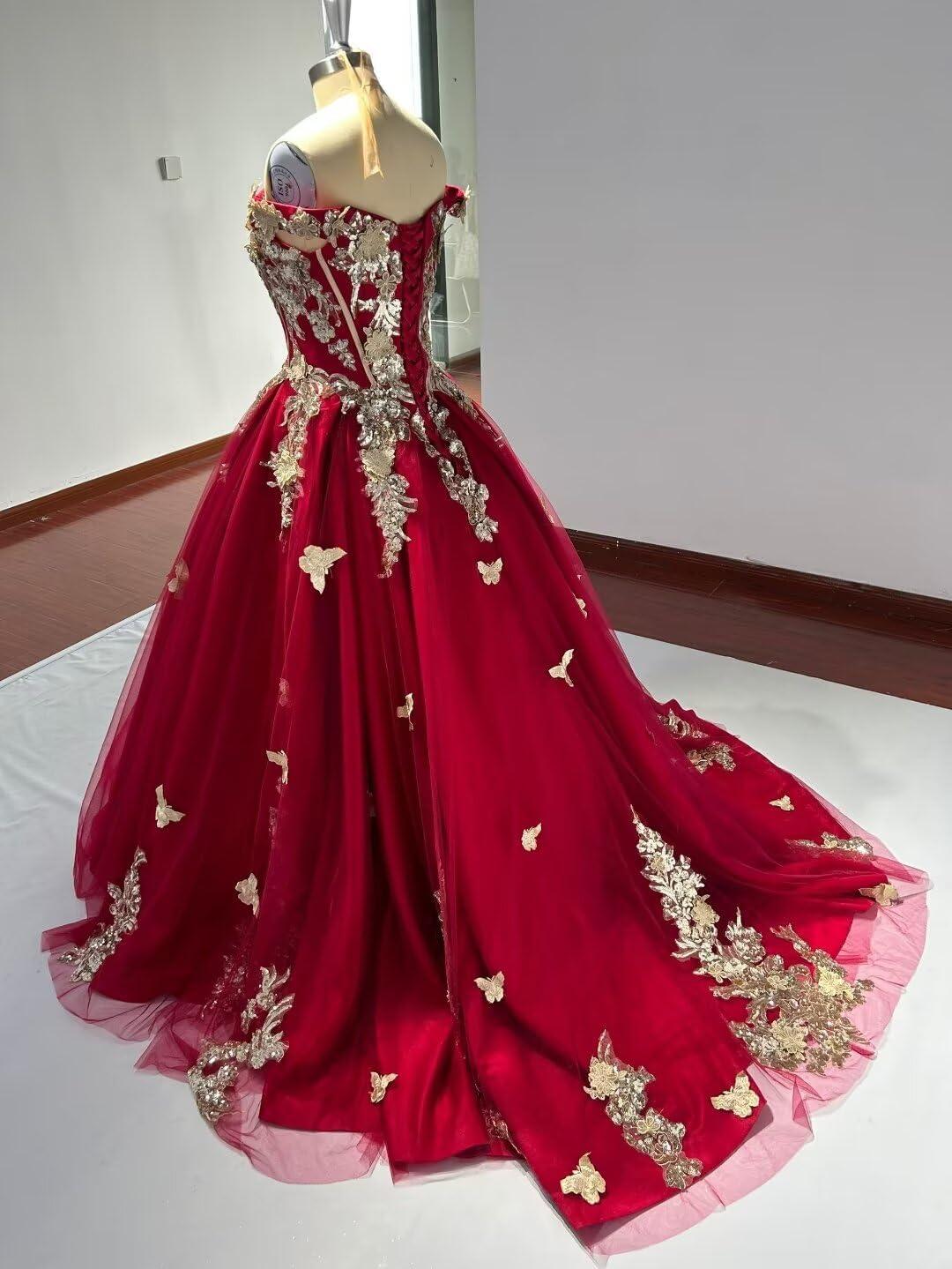imageYoujiayi Off Shoulder Quinceanera Dresses Puffy Tulle Ball Gowns for Women Gold Appliques Sweet 16 DressesBlack